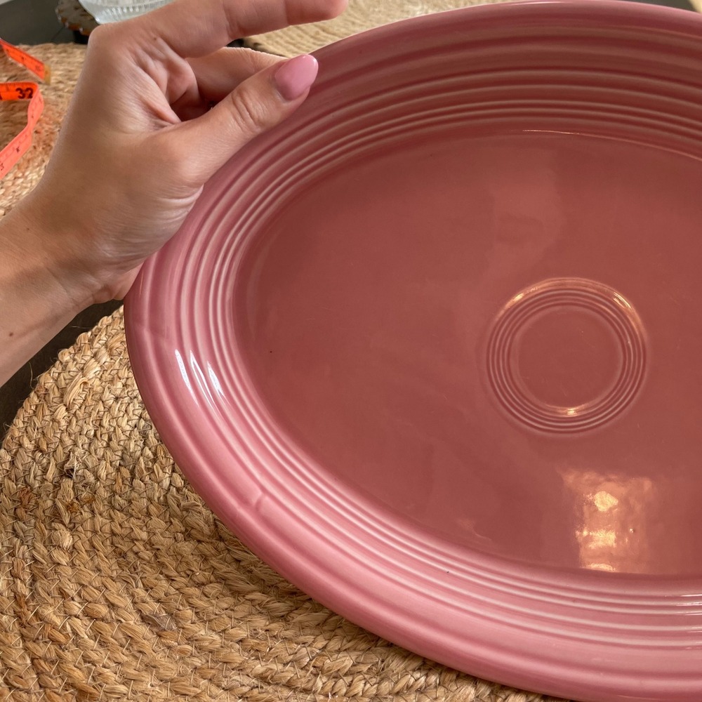 Fiesta Rose Pink Oval Serving Platter Homer Laughlin USA Ceramic 13.5 Inch - Picture 3 of 4